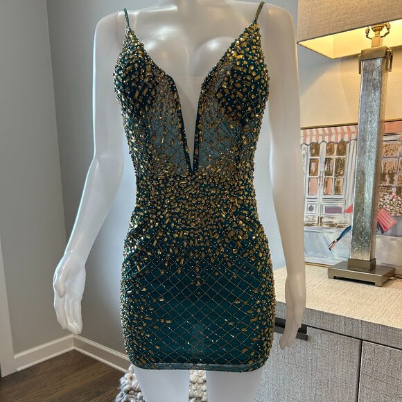 Rachel Allan Fitted Beaded Mini Cocktail Dress - Picture 2 of 5